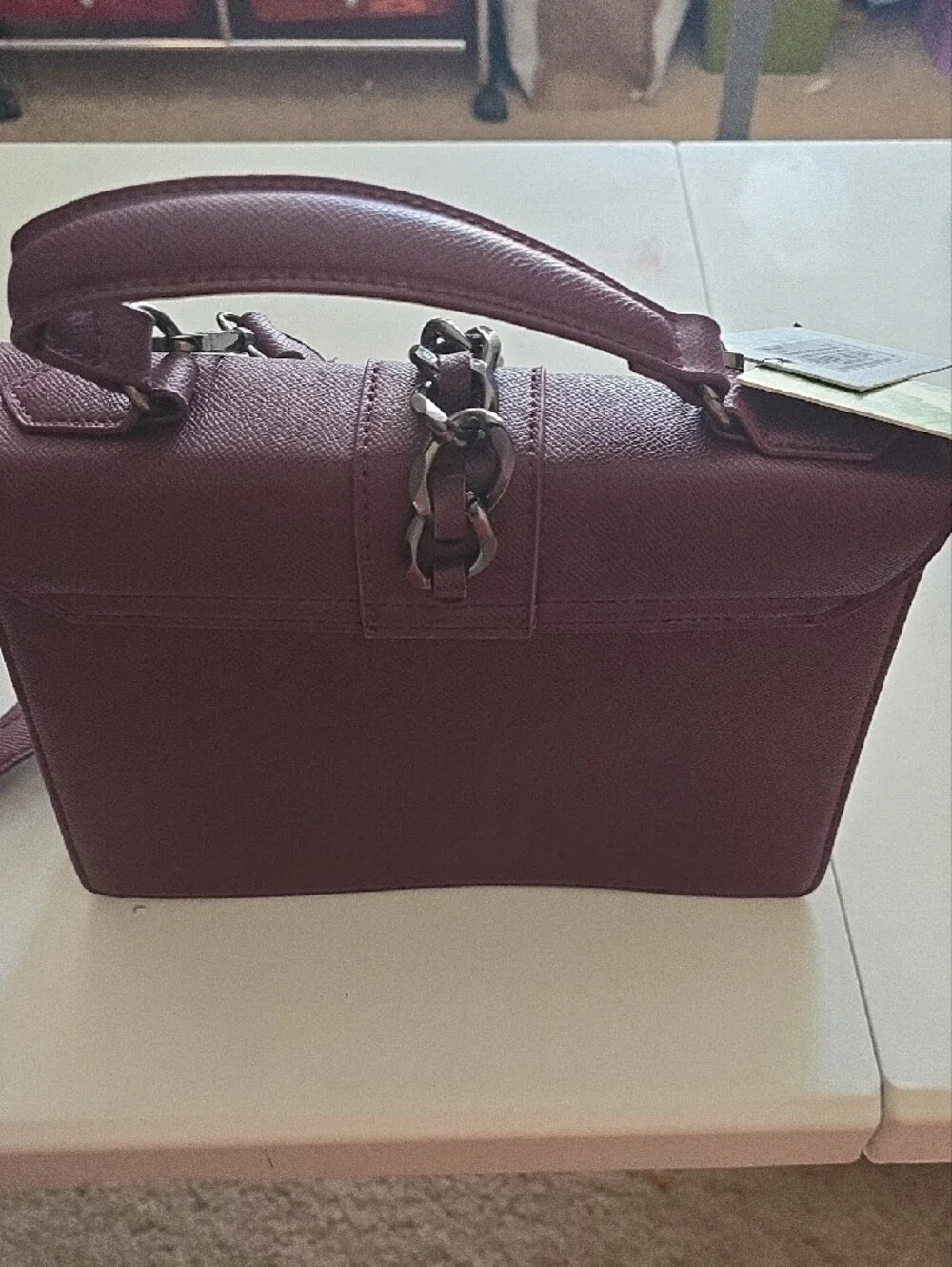 Badgley Mischka Burgundy Studded Chain-Accent Satchel